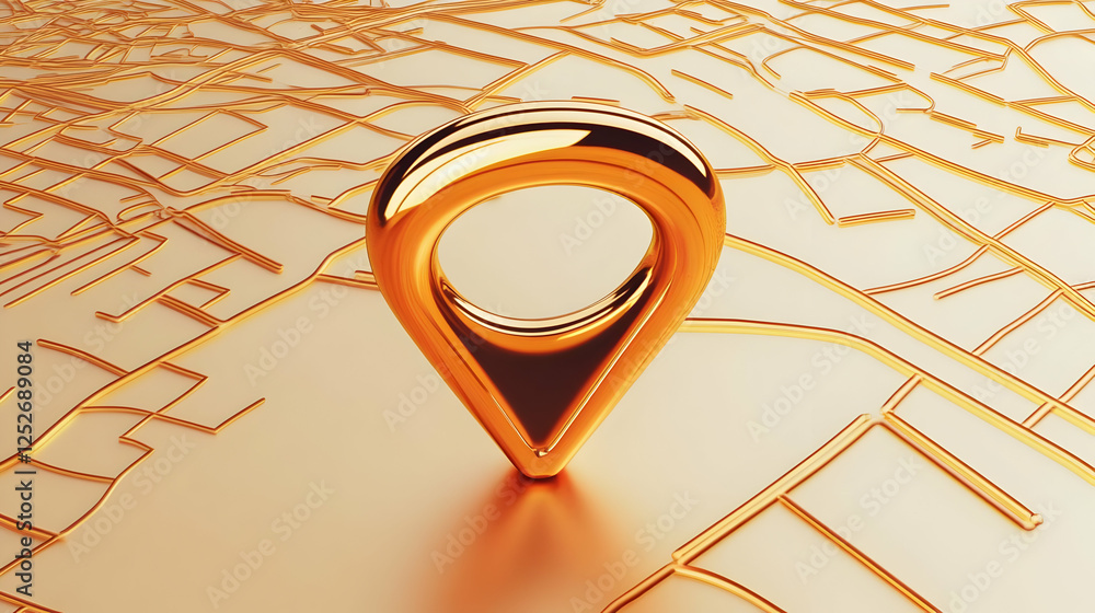 Poster golden 3d map pointer illustration