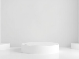 Minimalist white podium against a backdrop of plain grey walls, with no added props or accessories, podium, simple