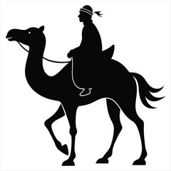 Fototapeta premium Black silhouette man ride camel 