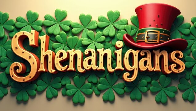 Festive St Patrick s Day Shenanigans Design with Leprechaun Hat and Shamrocks