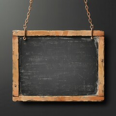 Chalkboard with Chain Hanger, Detailed chalkboard design featuring a hanging chain, suitable for various digital applications, transparent background