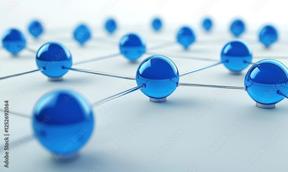 Poster exploring network connections: nodes and links visualized in abstract 3d model with detailed connect