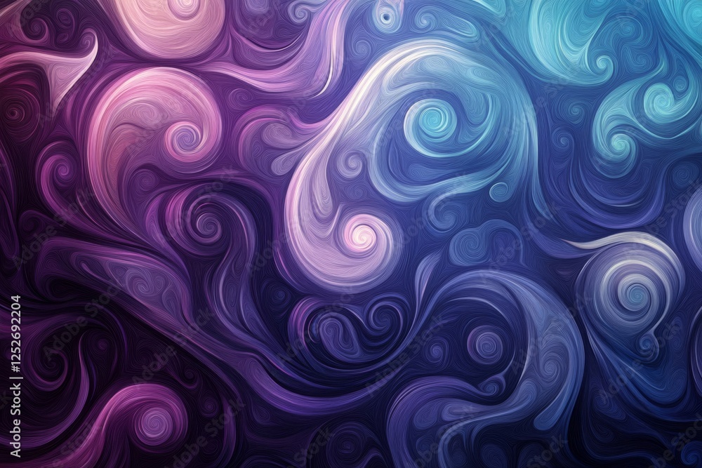 Poster swirling patterns of purple and blue tones create a mesmerizing abstract design in digital art