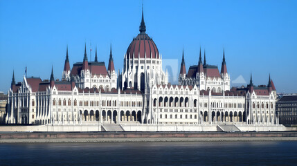 Fototapeta premium Majestic Riverfront Palace, Architectural Illustration