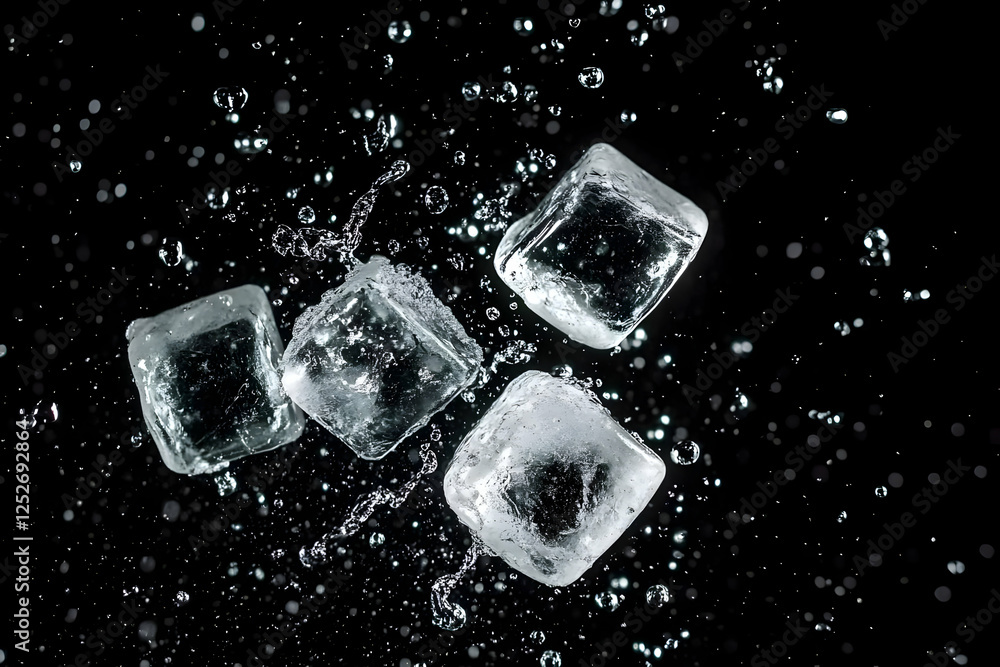 Poster ice cubes splashing abstract background