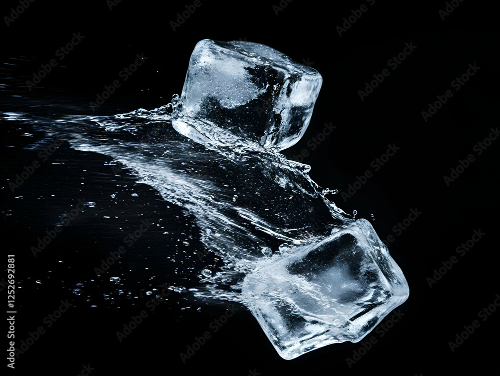 Poster ice cubes splashing abstract background