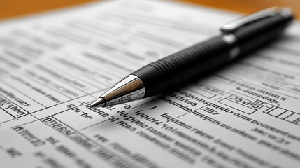 Close-up of a sleek pen resting on a detailed document, showcasing precise writing and clarity