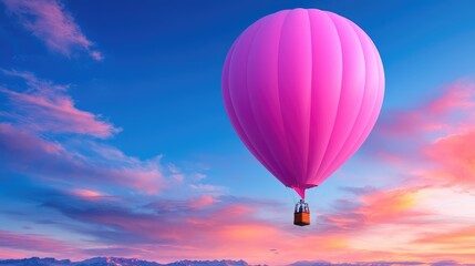 Fototapeta premium Pink hot air balloon sunset flight, travel adventure