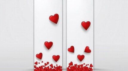 Red Polygonal Hearts Falling Against White Background