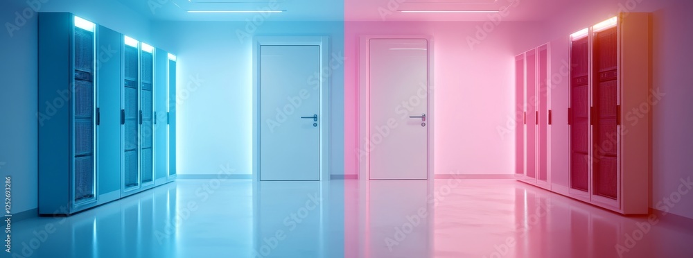 Aufkleber 3d render of an abstract futuristic server room with a blurred light background