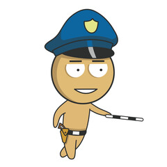 Policeman in uniform patrolling the streets with a smile on his face