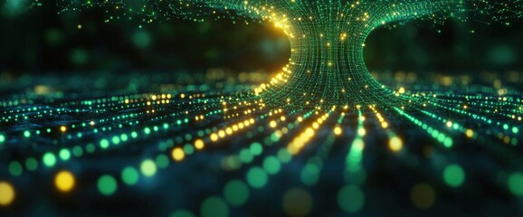 Naklejka premium Abstract Glowing Particles Design In Green And Yellow Colors