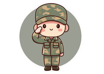 Flat illustration Cute cartoon soldiers saluting.