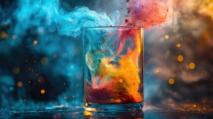 Abstract Colorful Ink Exploding in a Glass