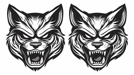 Obraz premium Aggressive Wolf Heads Illustration