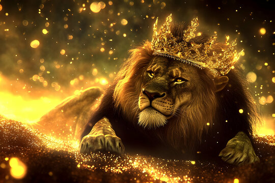 Golden Lion King 3D Illustration