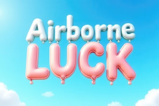 Airbone Luck Pink and White Balloon Letters against a Blue Sky