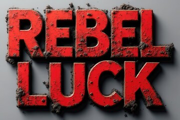 Red Rebel Luck Textured Letters with Dirt Gritty Typography Design
