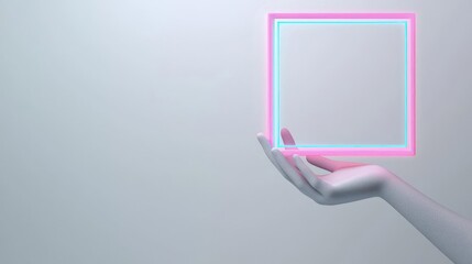 Fototapeta premium Hand Holding a Glowing Neon Frame