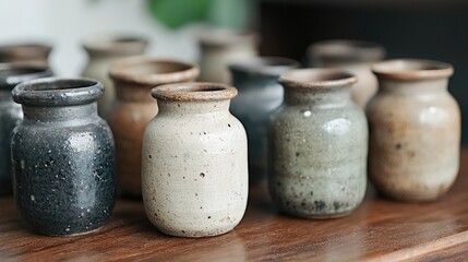Small ceramic vases on a wooden table