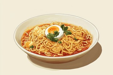 Delicious looking bowl of asian noodles with toppings