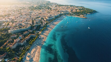 Obraz premium Aerial View of Coastal City and Turquoise Beach