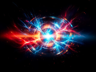 Fototapeta premium Intense energy bursts from a central core, creating vibrant concentric rings of light and motion. A cosmic spectacle of fire and ice.