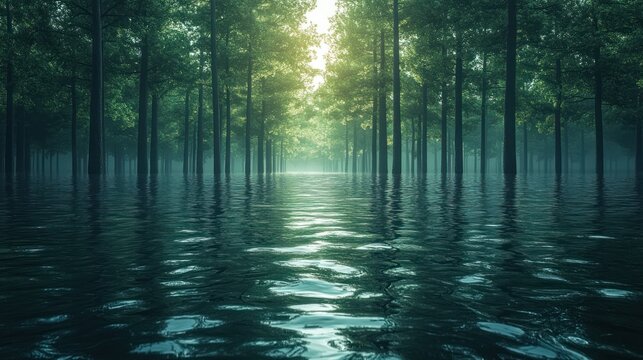 Submerged Forest: A Surreal Landscape of Trees and Water