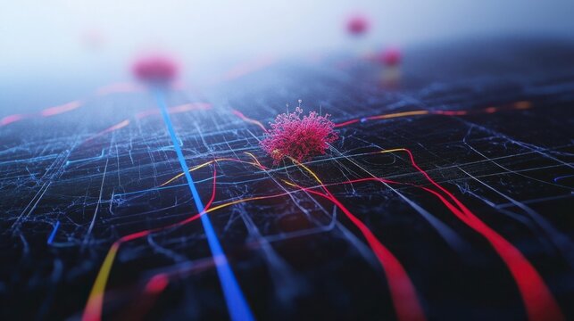 Abstract Network Concept with Colorful Lines and Pink Node Structure
