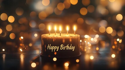 Soft-Focus Birthday Cake with Glowing Candles and Dreamy Bokeh Lighting