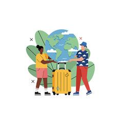 Travel the World Sustainable Adventure Couple Packing Suitcase