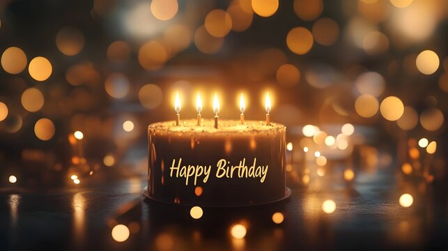 Soft-Focus Birthday Cake with Glowing Candles and Dreamy Bokeh Lighting