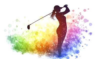 Woman golfer silhouette vibrant background abstract art