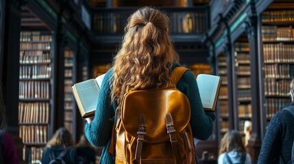 Student Exploring Knowledge in a Grand Library