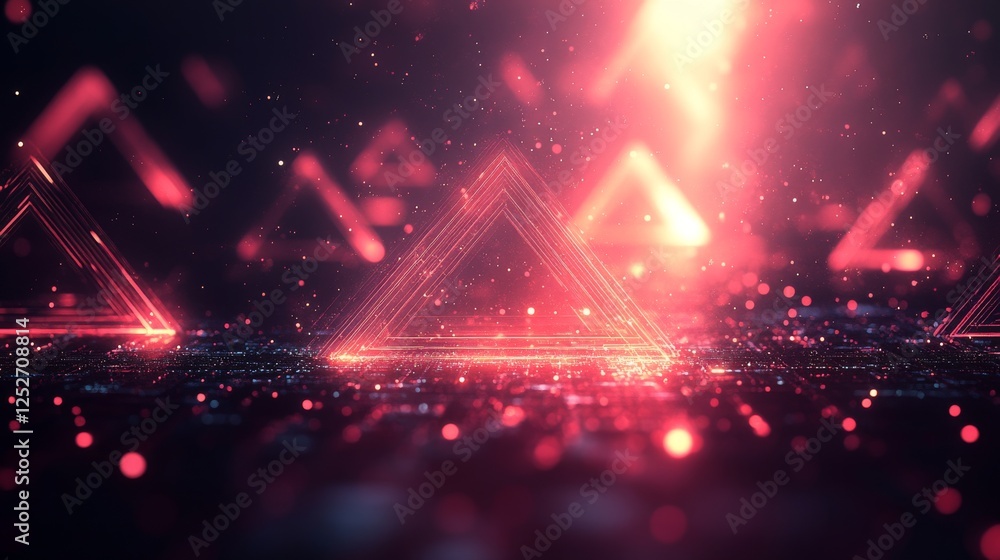 Aufkleber glowing triangles floating in a cosmos of red particles and ethereal light