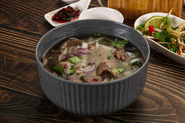 Vietnamese Pho Bo soup with beef and noodles
