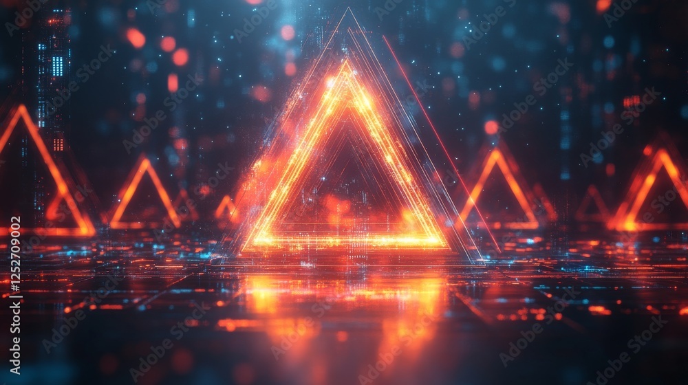 Aufkleber illuminated triangle network, digital infrastructure and glowing data transmission