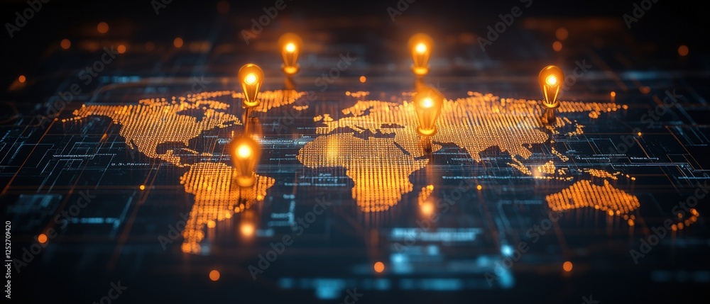 Aufkleber world map outline with candles and map pins displayed on a surface for travel planning and explorati