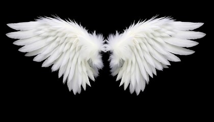 White angel wings on black background