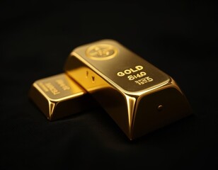 Two gold bars on black cloth, investment and banking concept close up shot
