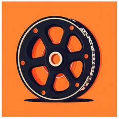 Creative illustration of a black wheel design against an orange background showcasing generative AI art style. Generative AI