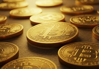 Cryptocurrency Bitcoin Coins Stacked, Digital Currency for Trading and Finance