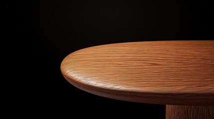 Empty Round Wooden Table Top With Brown Grain On Black Background