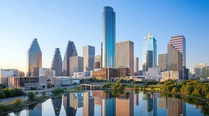 Fototapeta premium Austin Texas City Skyline Reflecting In Water