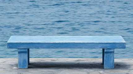 Blue Wooden Bench by the Sea Illustration