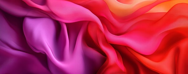 Obraz premium Vibrant waves of silk fabric in pinks and reds, flowing motion. Abstract art and texture concept