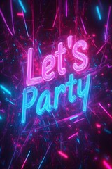 Futuristic Party Background with Neon Lights, Holographic Effects, and Digital Glitch Typography