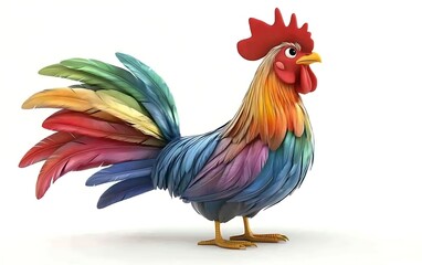 Fototapeta premium Colorful cartoon rooster, isolated on white background, for children's book or educational material