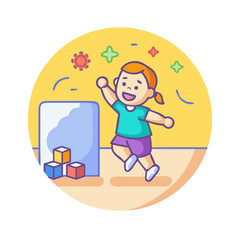 Naklejka premium Cheerful girl dancing at home with music illustration