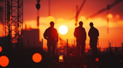 Construction Workers Silhouette at Sunset